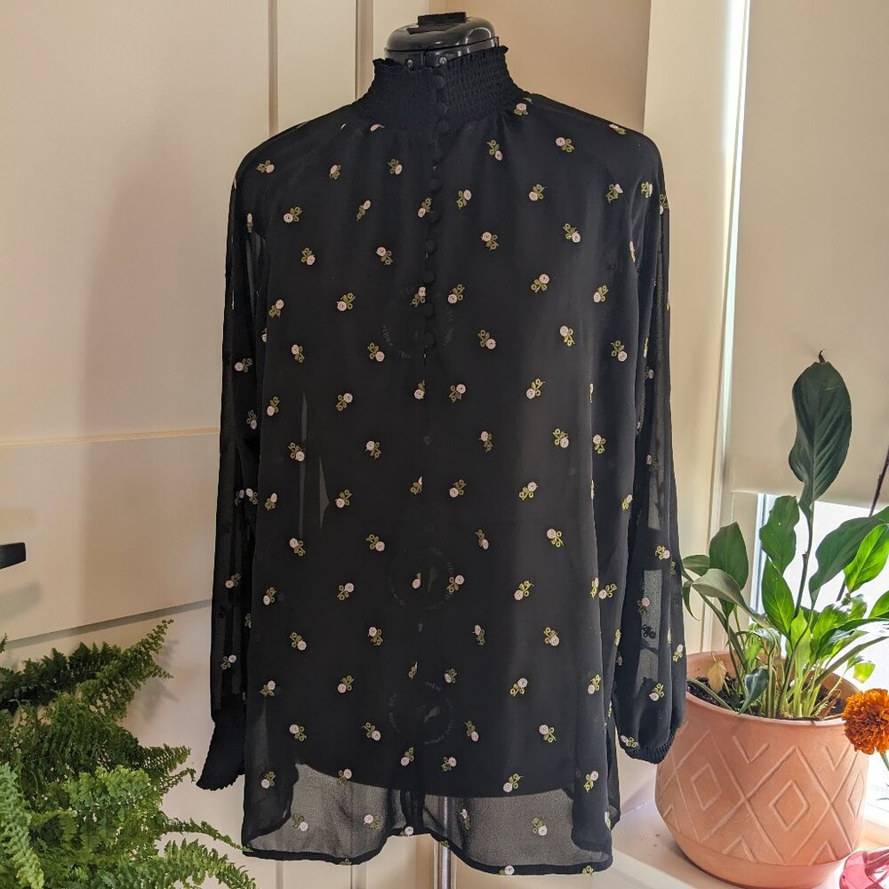 Black Floral Embroidered Blouse